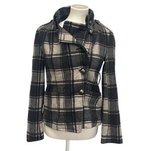 XXI Forever 21 Womens Medium Wool Blend Plaid Fully Lined Winter Pea Coat